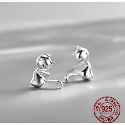 INEFFA Genuine 100% 925 Sterling Silver Cute Cat Leaf Angel Wings Stud Earring For Women Fashion Sterling Silver Jewelry Gifts
