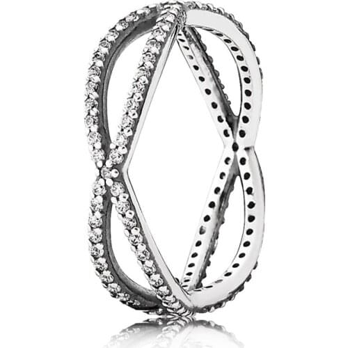 Women Ring 925 Sterling Silver Special Design Romantic Criss Cross Clear CZ Ring for Women Wedding Jewelry