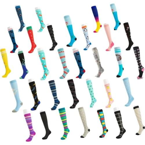 Compression Socks Women Nylon Edema Nursing Trave Stockings Specializes Outdoor Cycling Happy Pattern Adult Sports Stocking
