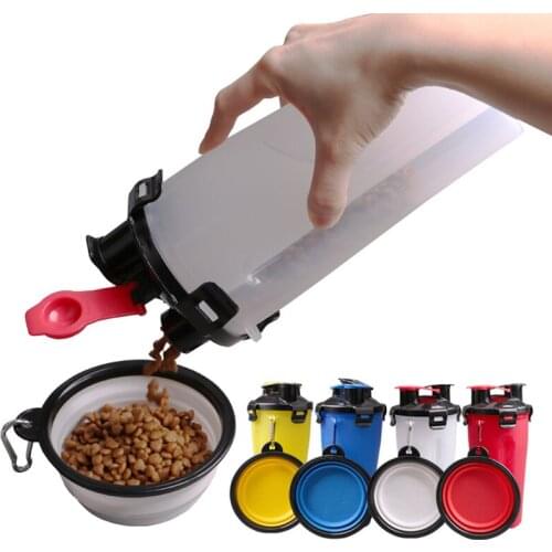 Dog Feeder Portable Travel Bowl 2 in 1 Pet Water Bottle Food Container With 2 Folding Pet Bowls Outdoor Dog Feeder Cup For Dogs
