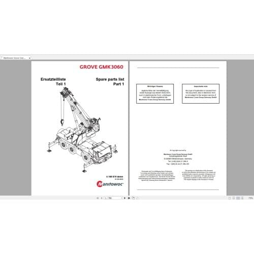 Manitowoc Grove Cranes All Models Updated [01.2021] Spart Parts Manual German PDF DVD
