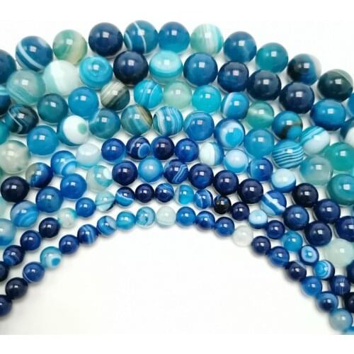 Natural Peacock Blue Zircon Stripe Agates Round Loose Beads 6 8 10 12 14 MM Pick Size For Jewelry Making