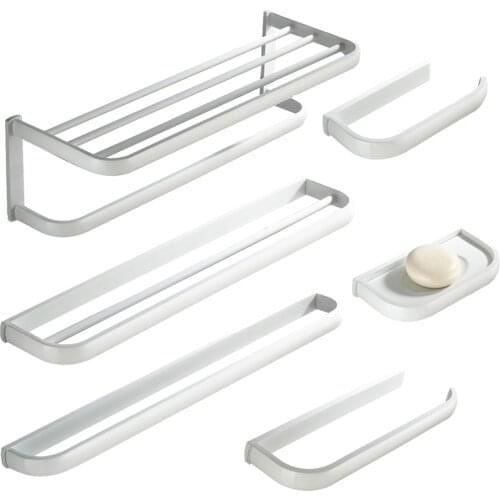 Leyden Wall Mounted Bathroom Accessories Set White Brass Single Towel Bar Holder Towel Rack Paper Holder Clothes Hook Towel Ring