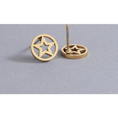 Kinitial Fashion Five-pointed Star Studs Earrings for Women Kids Stainless Steel Gold Round Stars Earring Jewelry Gift Wholesale