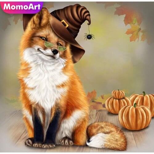 MomoArt DIY Diamond Painting Fox Cross Stitch Set Diamond Embroidery Animal Full Square Drill Mosaic Halloween Handmade Gift