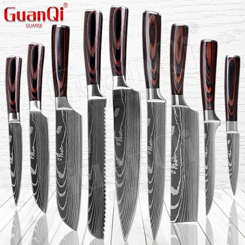 Kitchen Chef Knives Set High Carbon Stainless Steel Chef Knives Damascus Pattern Santoku Cleaver Slicing Utility Knives Tools