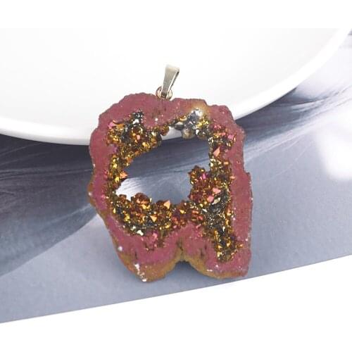 Irregular Natural Agates Plating Crystal Pendant Crystal Druzy Pendant Handmade Gems Natural Stone Pendants For Jewelry Making