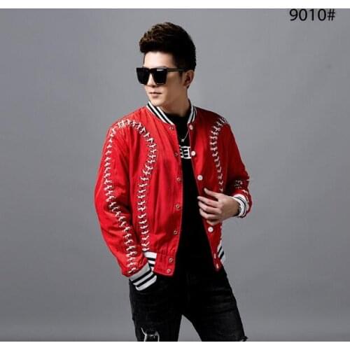 New Rope fashion casual red jacket men nightclub bar men singers stage show personality tide costumes male coat outwear