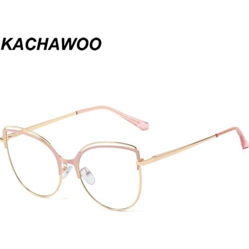 Kachawoo anti blue light glasses for women optical cat eye glasses frame metal ladies fashion decoration clear lenses spectacles