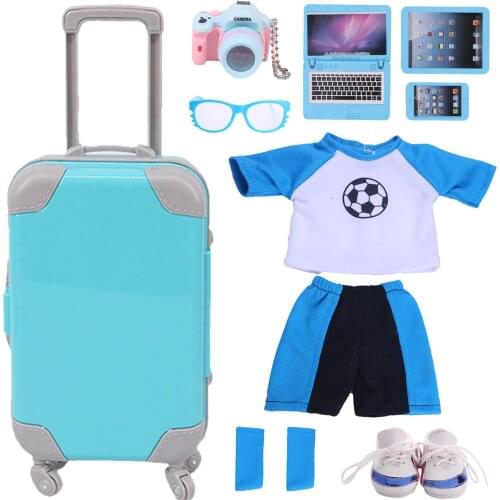 Doll Clothes Sportswear Suitcase Set Blue For 18 Inch American Doll Girls & New Logan Boy Baby Clothes,Our Generation Shoes Toy