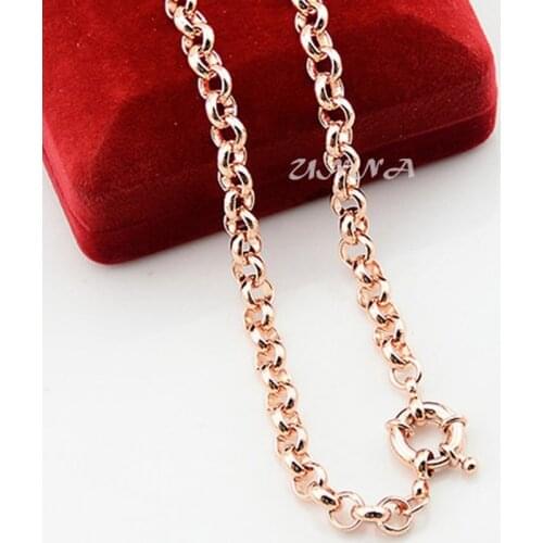 New 6mm 18inch 24inch 36inch Necklace Mens Womens Rose Gold Color Link Rolo Chains Necklaces Fashion