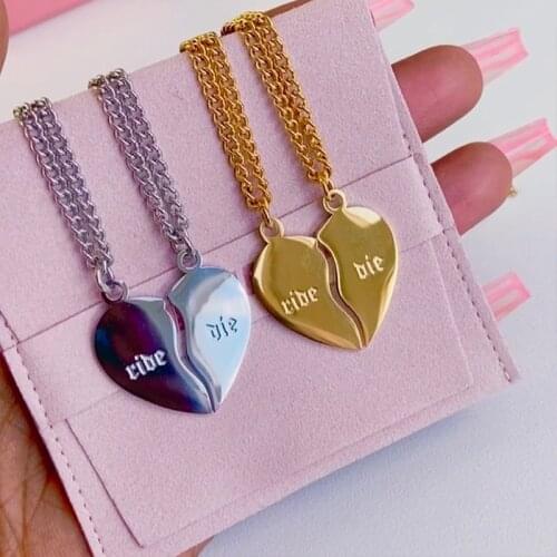 Broken Heart Necklace Customized Double Name Pendant Necklaces Gold Stainless Steel Jewelry Couple Gift 2 Pcs/ Set Wholesale