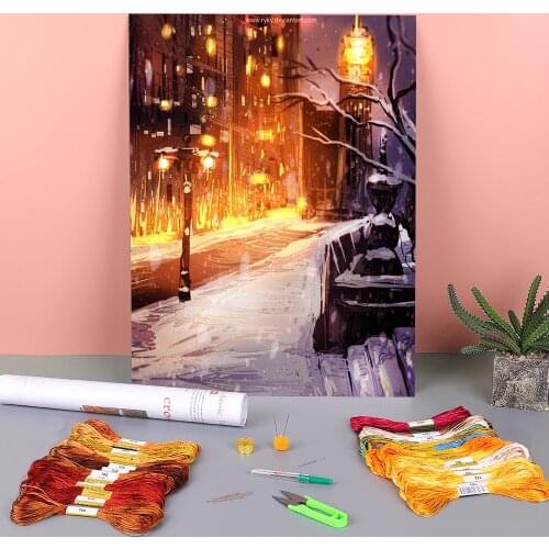 Scenery Winter Lights Pre-Printed 11CT Cross-Stitch DIY Embroidery Complete Kit DMC Threads Painting Handiwork Hobby Mulina