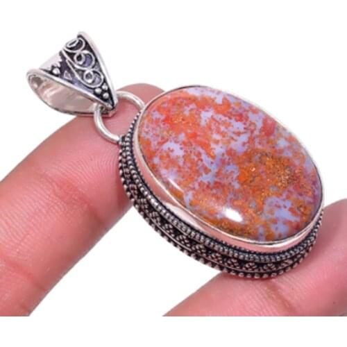 Bloodstonec, Silver Overlay on Copper Antique Pendant ,49mm, P5846