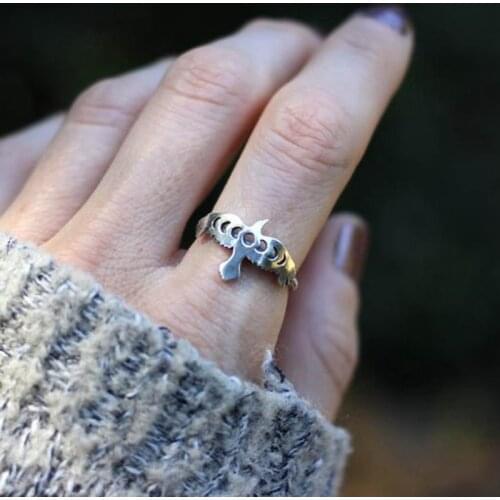 Simple Raven Witch Ring Phases Of The Moon Crow Ring Female Finger Rings For Women Men Fashion Party Jewelry Christmas Gifts