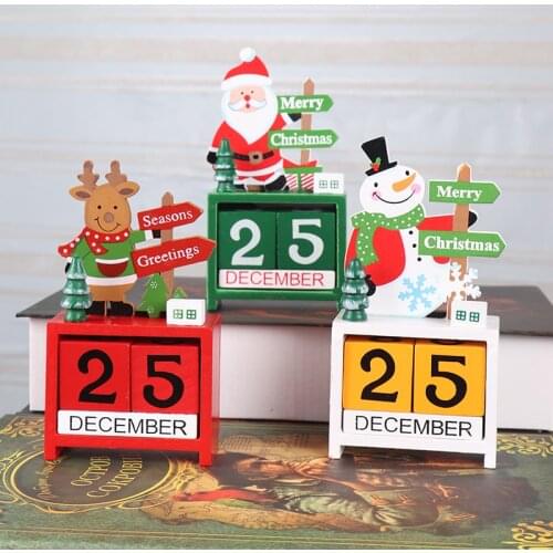 Christmas Decorations Wooden Desk Calendar Decoration Cartoon Old Man Elk Table Creative Childrens Gift