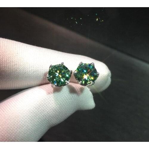 Silver 925 Original Brilliant Cut Diamond Test Past Total 4 Carat Green Gemstone Moissanite Stud Earrings Teen Girls Jewelry