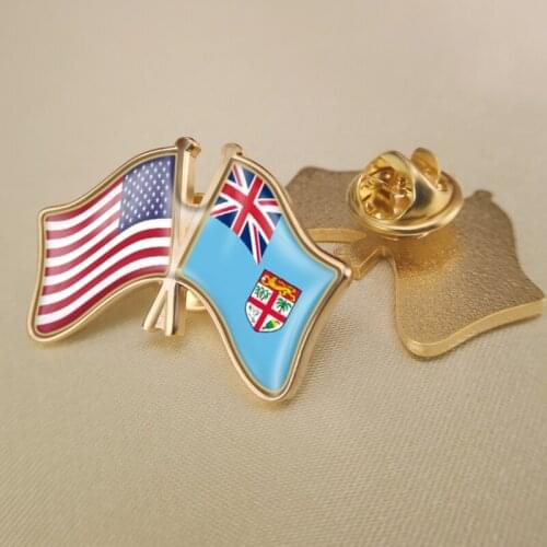 United States and Fiji Crossed Double Friendship Flags Lapel Pins Brooch Badges