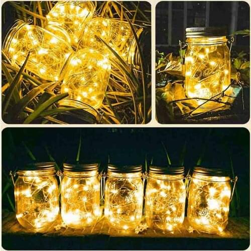 LED Hanging Solar Powered Mason Jar Candle Light String Garden Yard Décor Outdoor String Lights 2M 20LEDs Copper Silver lamp
