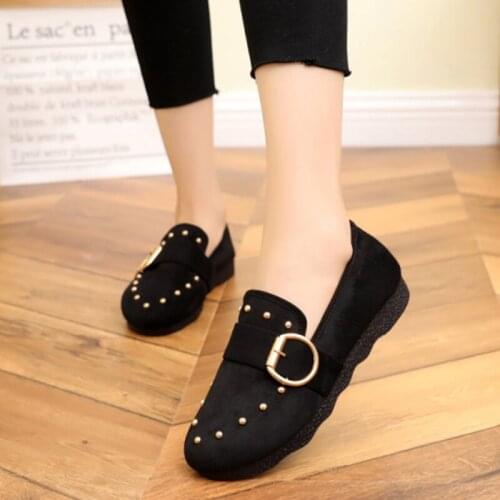 Single Shoes Flat Non-slip Peas Shoes Flat Rivet Heel Soft Sole Maternity Shoes Comfortable Working Womens Shoes
