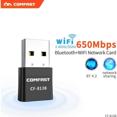 USB Bluetooth WiFi Adapter 5Ghz Dual Band 650Mbps Wireless External Receiver Mini WiFi Dongle BT4.2 Network card for pc / laptop