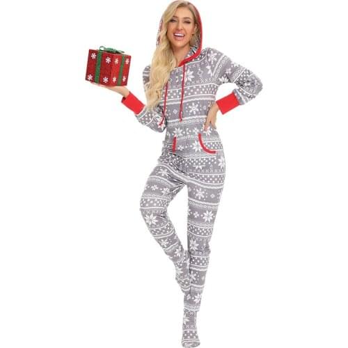 Women Christmas Sleepwear Hooded Onesie Pajamas Jumpsuit Winter Full Sleeve Elastic Female Cotton Lounge Sleep Wear Xmas Pyjamas
