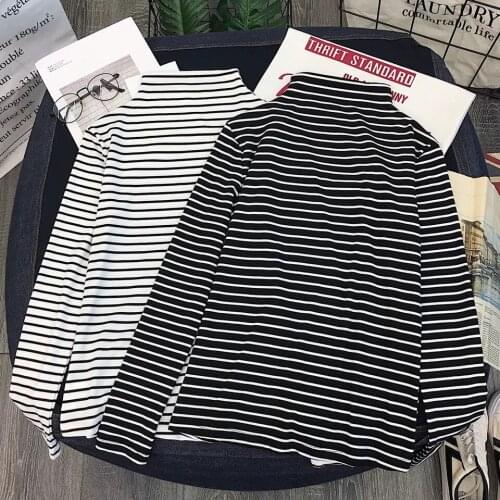 Sweatshirt woman kpop Turleneck long sleeve striped shirts plus size women sweatshirts black pink white cute sweatshirt fall