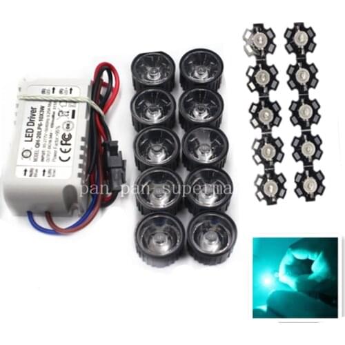 10pcs 3W 490nm - 495nm Cyan Color High Power LED Light +lens +driver