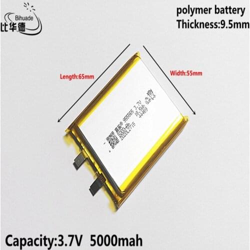 10pcs 3.7V Lithium polymer 5000mAh 955565 Soft package battery For Power Bank Bluetooth Speakers Tablet DVD battery