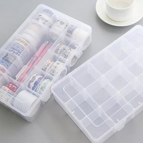 15 Slots Transparent Storage Box Jewelry Tool Earring Paper Tape Case Organizer Container Office Students Supplies Parts Boxes