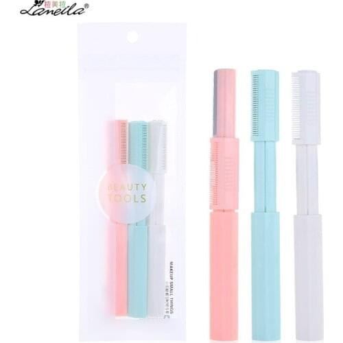 3pcs/set Portable Safety Net Eyebrow Trimmer with Comb Eye Brow Shaper Remover Razor for Women Men Face Shaver Sharp Makeup Tool