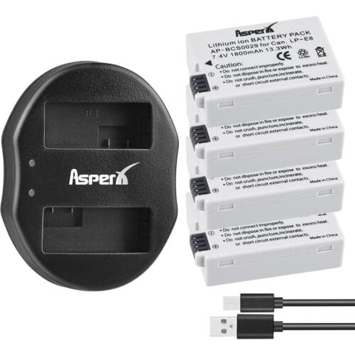 AsperX 4Pcs 1800mAh LP-E8 LPE8 LP E8 Battery + Dual USB Charger for Canon EOS 550D 600D 650D 700D Rebel T2i T3i T4i T5i Kiss X5
