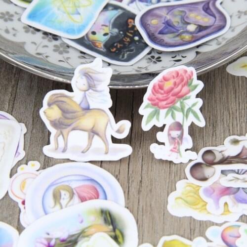 40 / Cute fairy tale watercolor hand-painted character self-made 2018 stickers refrigerator luggage cart refrigerator DIY home