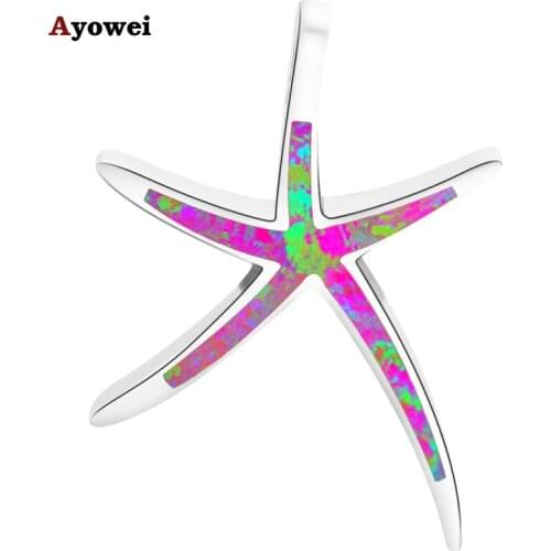 Ayowei Starfish Design Beautiful Pink Fire Opal 925 Silver Party Fashion Jewelry Necklace Pendants for Women OPS681A
