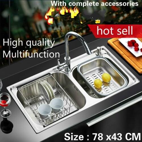 Free shipping Food grade 304 stainless steel hot sell kitchen sink 0.8 mm thick ordinary double trough 78 x43 CM