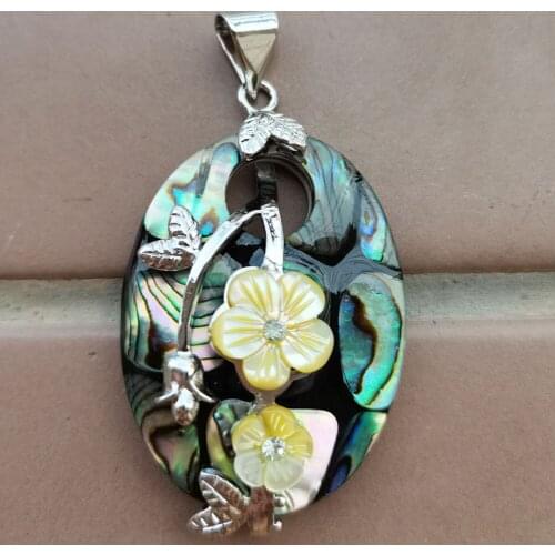 Free shipping Fashion Jewelry New Zealand Abalone Shell Oval Flower Art Pendant Bead MC9900