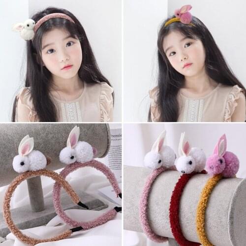 New Rabbit Hair Band For Children Autumn And Winter Cartoon Hairball Princess Headband Hair Accessories
