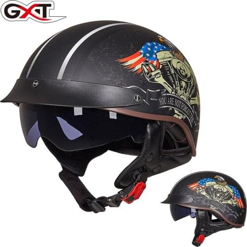 GXT Half Face Retro Motorcycle Helmet Vintage Cafe Racer Helmet Cholo Style Cascos Para Moto Scooter Motorbike DOT Certification