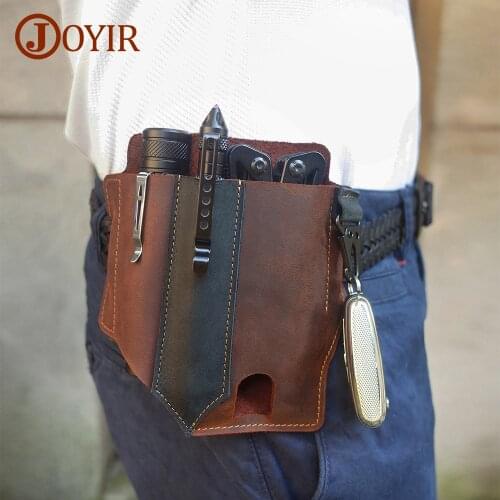 JOYIR Genuine Leather Belt Bag for Men Waist Bag Holster Tool Bag for Knife Flashlight Hunting Camping Tactical Waist Packs New