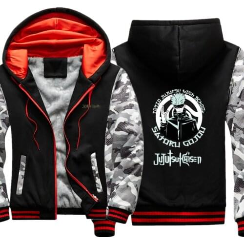 Jujutsu Kaisen Satoru Gojo Fleece Hoodie Mens printed Zipper Jacket Winter fleece Thick Warm Sweatshirt zip up coat