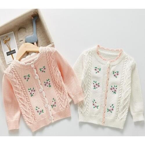 Baby Cardigan Sweater Newborn Baby Knitwear Knitted Baby Girls Cardigan Coat Pompom Flower Toddler Cardigan Sweater