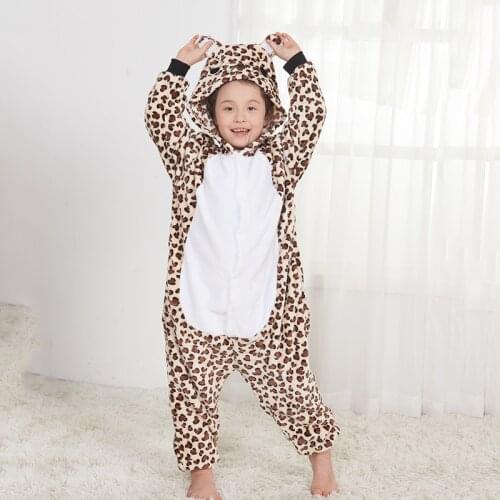Leopard Bear Kids Pajamas Suit Animal Kigurumis Onesie Child Sleepwear Flannel Soft Clothes Cospaly Party Jumpsuit Children