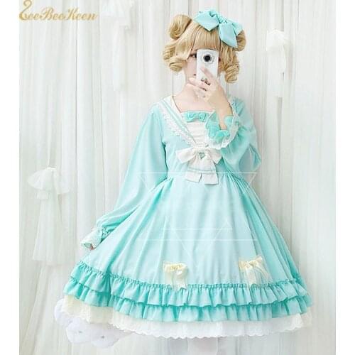 Sweet lolita Dress Cute Princess Dress For Girls Christmas Halloween Holiday Party Clothes Anime Cosplay Costume Navy For Women