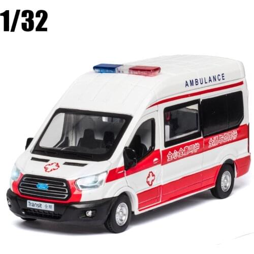 New 1:35 Negative Pressure Ambulance Alloy Car Model Diecasts Toy Vehicles Simulation With Pull Back Sound Light For Kids Gifts