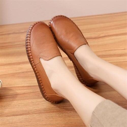 Fashion Genuine Leather Flat Shoes Women Loafers Flats Ballerina Shoes Woman handmade shoes Pregnant Flats Casual Driving shoes