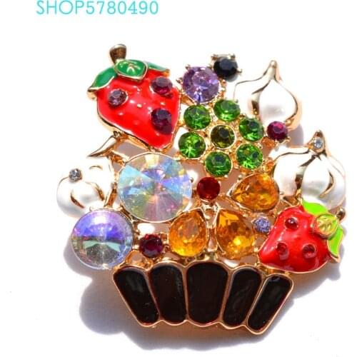 Fashion Jewelry Rhistone Cup Cake Brooch for Women Cute Painted Brooch Pin Multi Color Garments Ladies Wind Coat Accessories