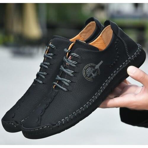 Leather Men Casual Shoes Handmade Loafers Comfortable Mens Shoes Quality Split Leather Flat Moccasins Men Sneakers Big Size