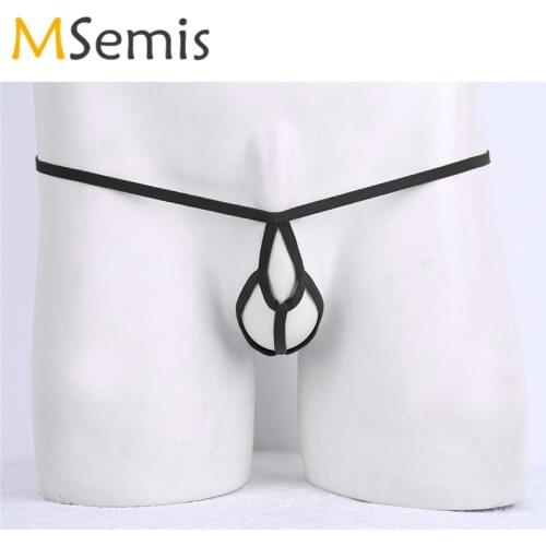 MSemis Sexy Mens Lingerie Gay Pouch Panties Crotchless Open Butt Bikini Thong G-string Underwear Thongs with Pouch Penis Hole