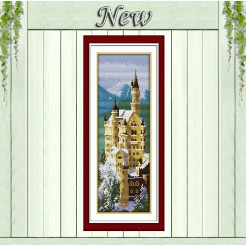 German Swan Stone Castle famous scenery painting Embroider set Cross Stitch DMC14CT 11CT Counted print on canvas Needlework kits