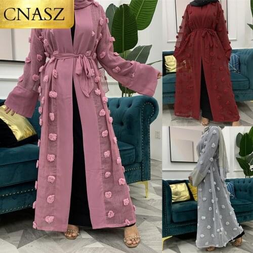 New Fashion Muslim Women Maxi Dress Plus Size Robe 3D flower Abaya Open Cardigan Dubai Ramadan Casual Kaftan Long Dress Abay